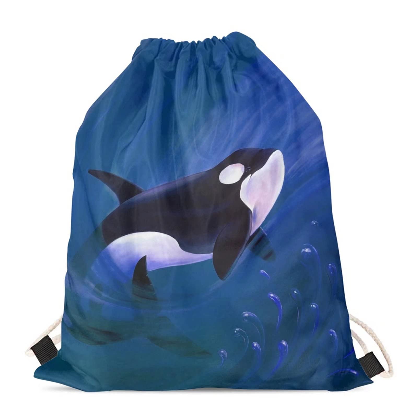 Showudesigns Killer Whale Boys Drawstring Bag Gymbag for Boys Girls Outdoor Travel Storage Bags Children Swimming PE Cinch Sack Kids Gifts Blue — image 1