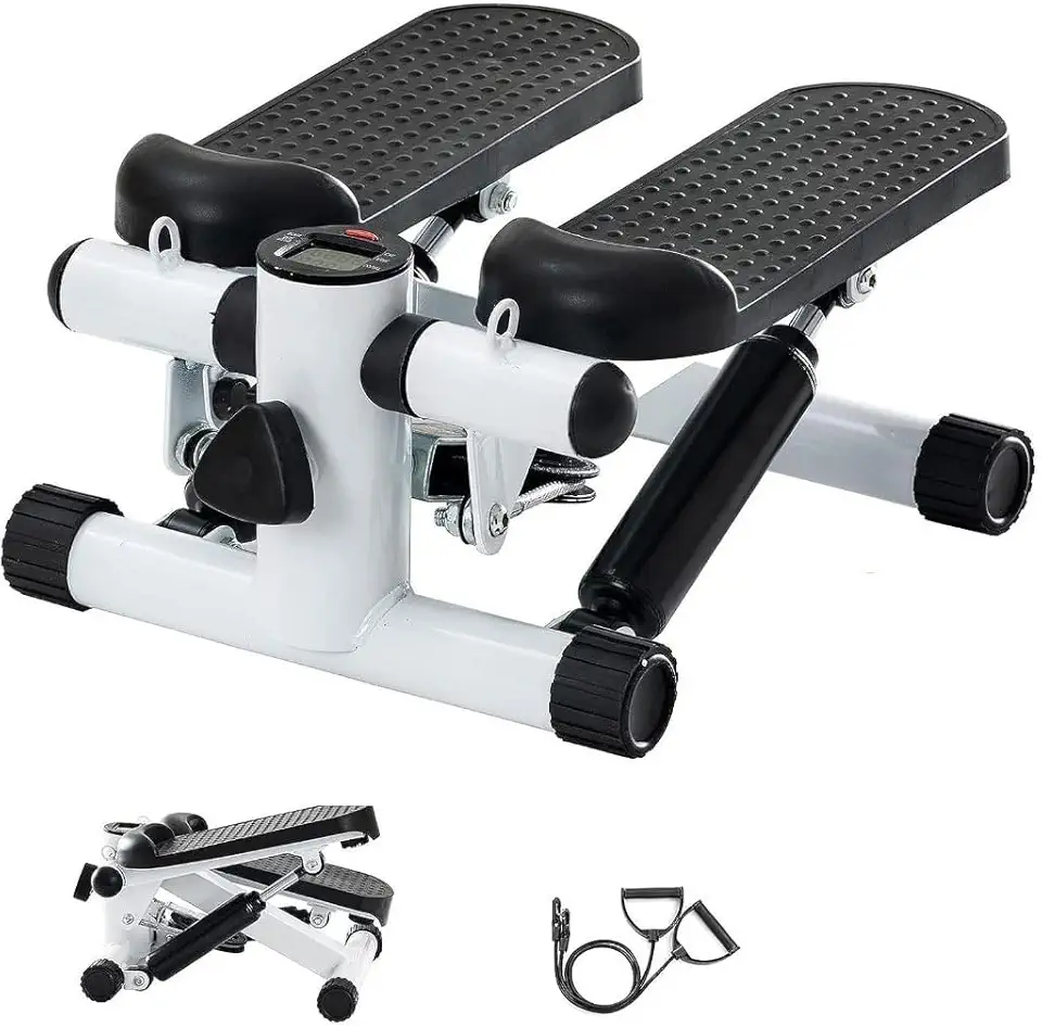 Mini Stepper Cardio com Monitor LCD Simulador de Portátil com Cordas Elásticas Equipamento Fitness para Treino de Pernas e Glúteos em Casa