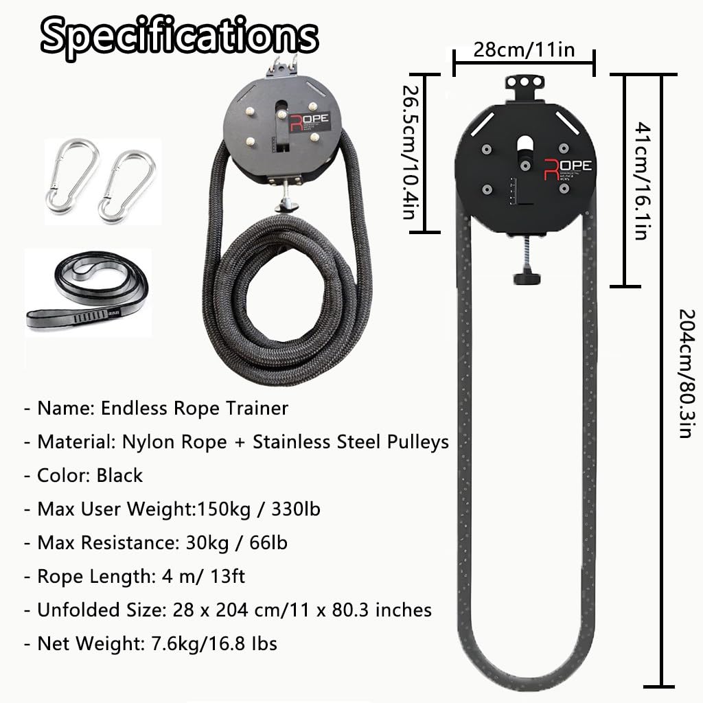Endless Rope Trainer, Macchina a Corda Infinita Professionale, Resistenza Regolabile a Manopola (30 kg) per Palestre Commerciali e Studi Personal - capacità 150 kg