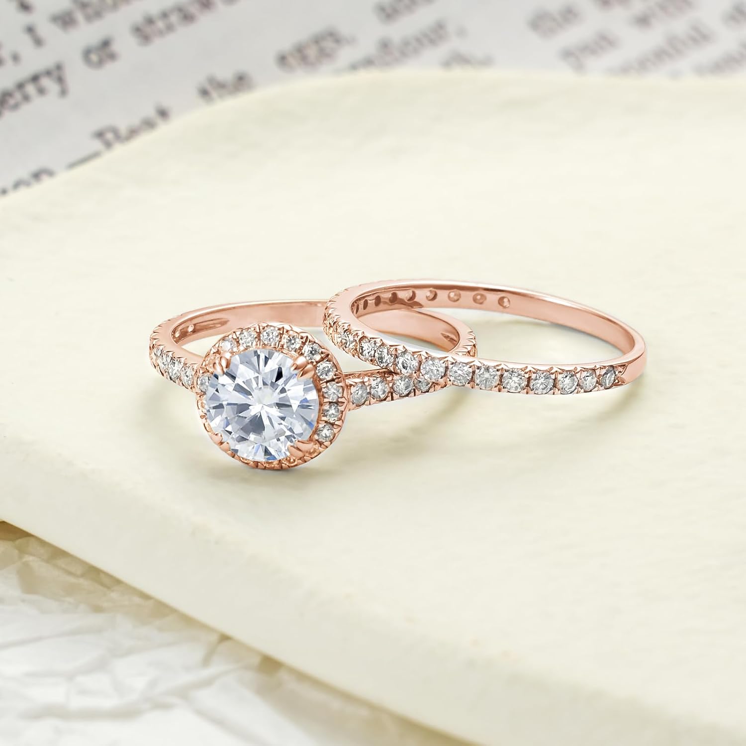 10k 14k 18k Gold 1.8 Carat (ctw) Round Cut Moissanite Bridal Sets Wedding Engagement Ring Set for Women, White Gold Wedding Band Ring Engagement Rings