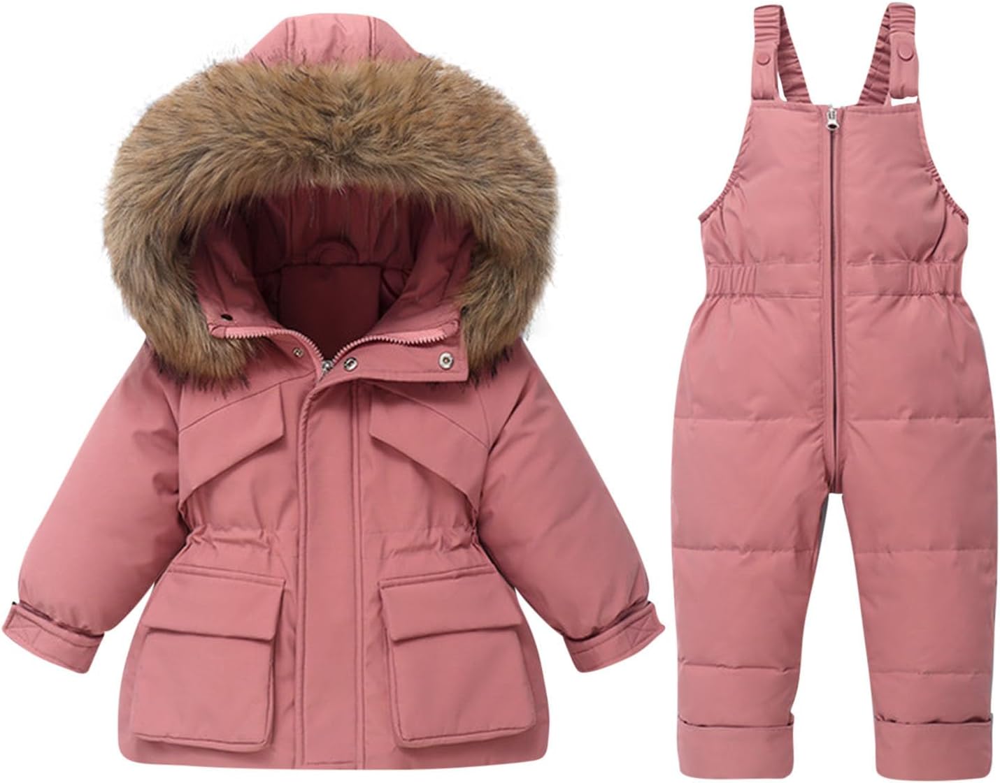 Kids 2 Piece Snowsuit Set Waterproof Windproof Jacket and Skibib Pants Thermal Winter Ski Suit for Boys Girls 1-4Y