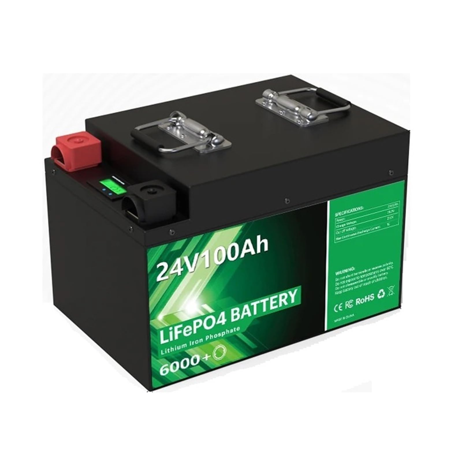 Batería de litio LiFePO4 de 24 V y 340 Ah con BMS integrado, 8,7 kWh, más de 6000 ciclos. Compatible con Bluetooth, sistemas solares domésticos, autocaravanas y carritos de golf.(24V 100Ah Bluetooth)