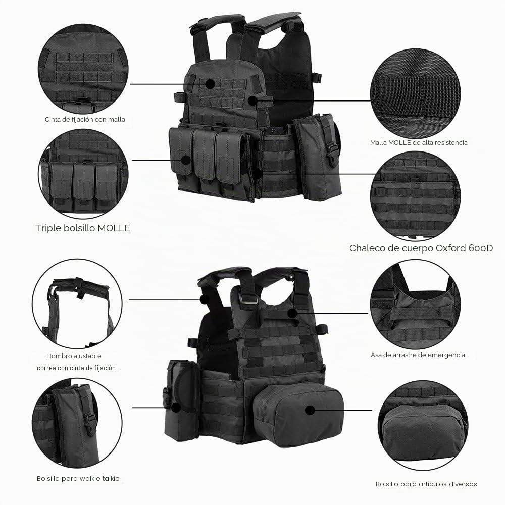 Lixada Outdoor Modular Molle Chaleco Caza Pecho Carrier Chaleco con Bolsillo Hidratación