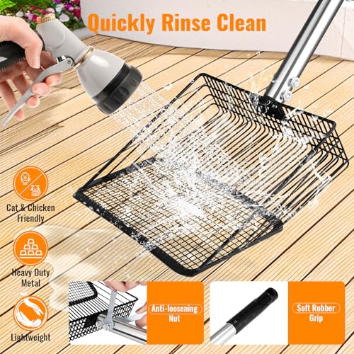 Image of 10-inch Heavy Duty Chicken Poop Scooper, Adjustable Stainless Steel Chicken Coop Scoop (35.4 to 61.8 inch),4-in-1 Sifting Litter Shovel Scoop for Chicken Coop /Goat Stall /Stable Cleaning