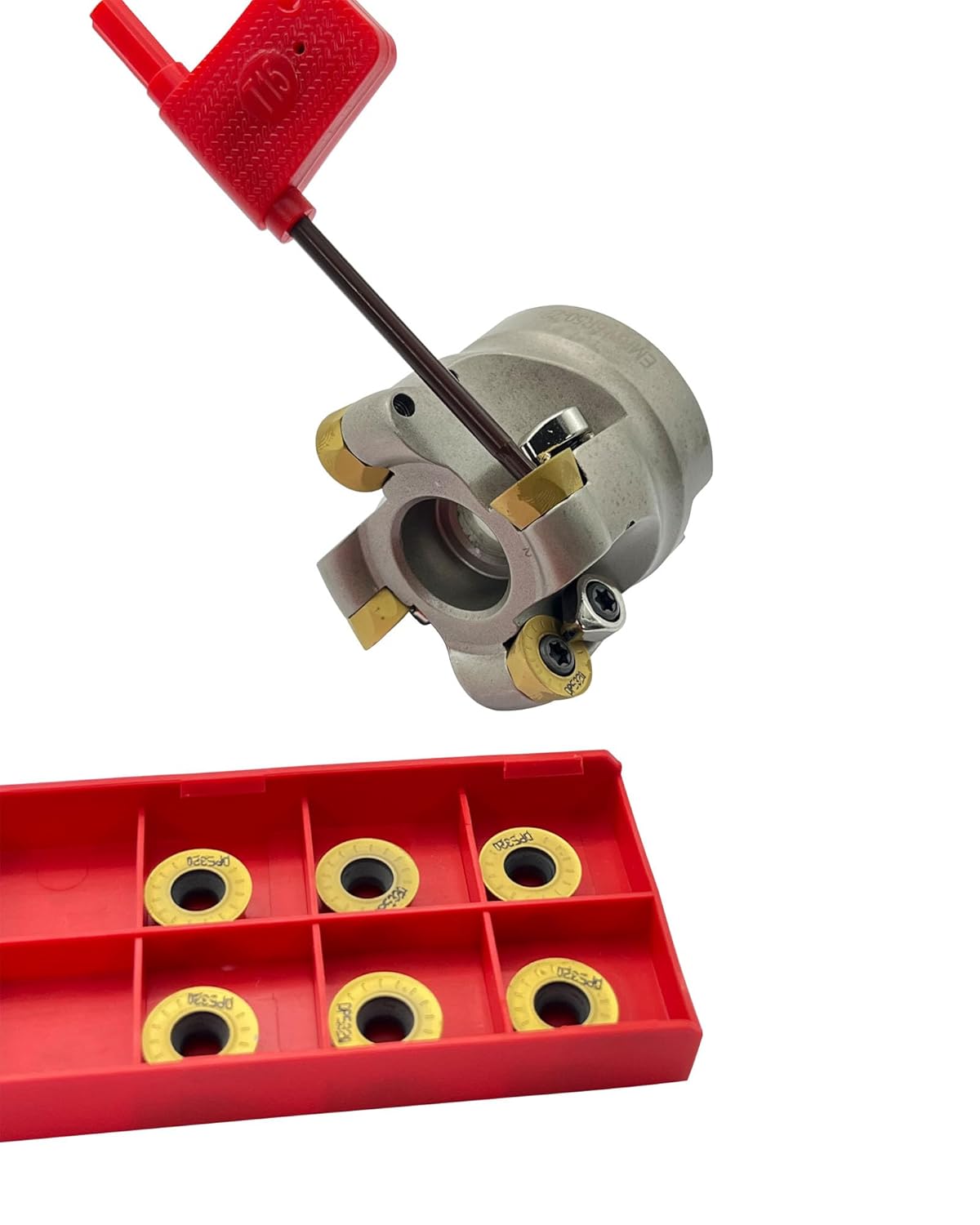 EMRW 6R 50-22-4T Face Mill Cutter Holder with 10pcs RPMT1204 Carbide Inserts, Round Milling Tool for Rough Machining on Milling Machine, Includes T15 Spanner