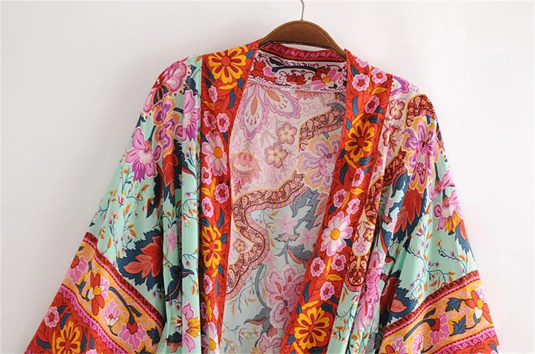 Bikini da donna con stampa a pipistrello, stile bohémien, kimono con scollo a V