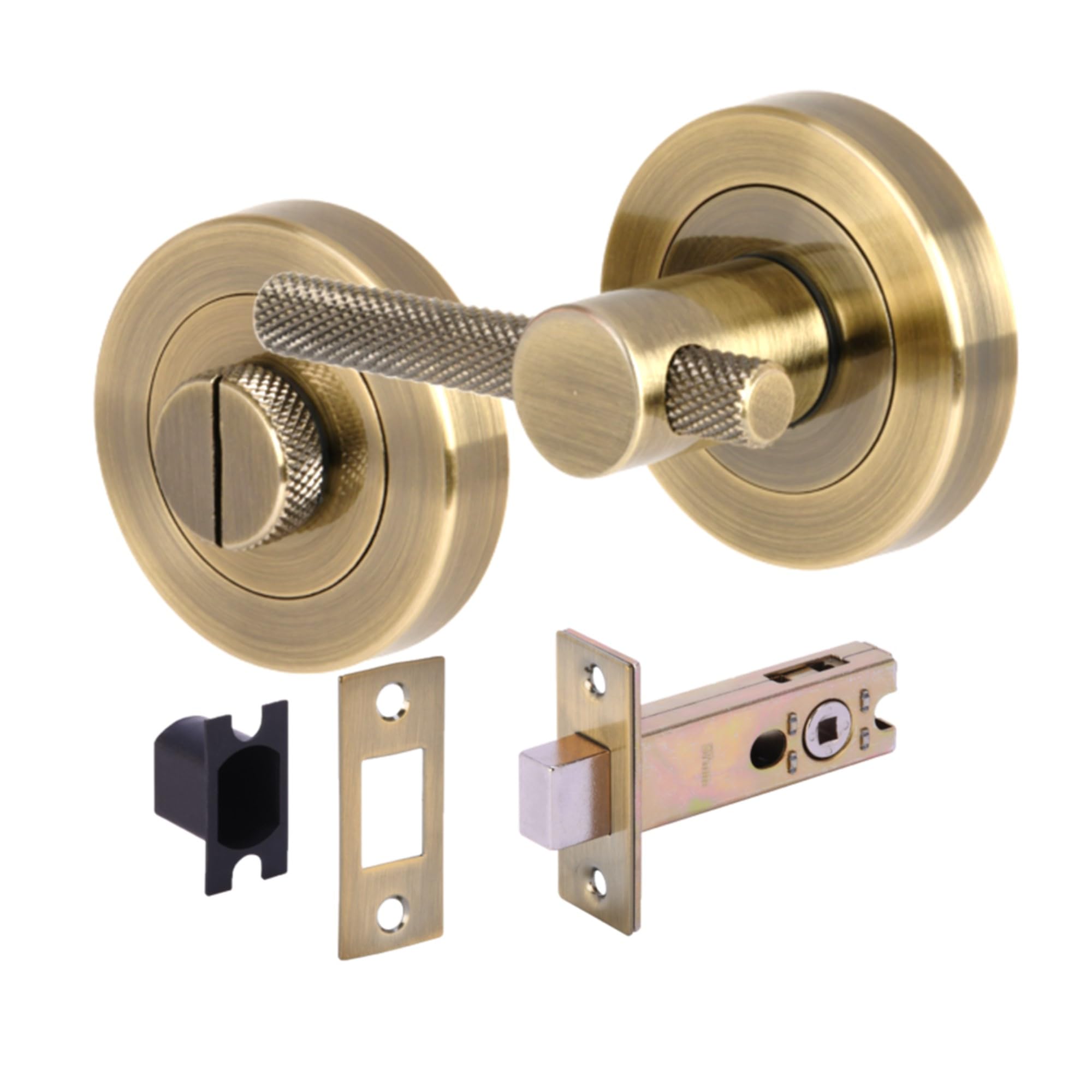 Hunta Antique Bronze Handlezone® Knurled Bar Designer Bathroom Toilet Door Thumb Turn And Release Deadbolt Kit - 76Mm Bolt With 57Mm Backset