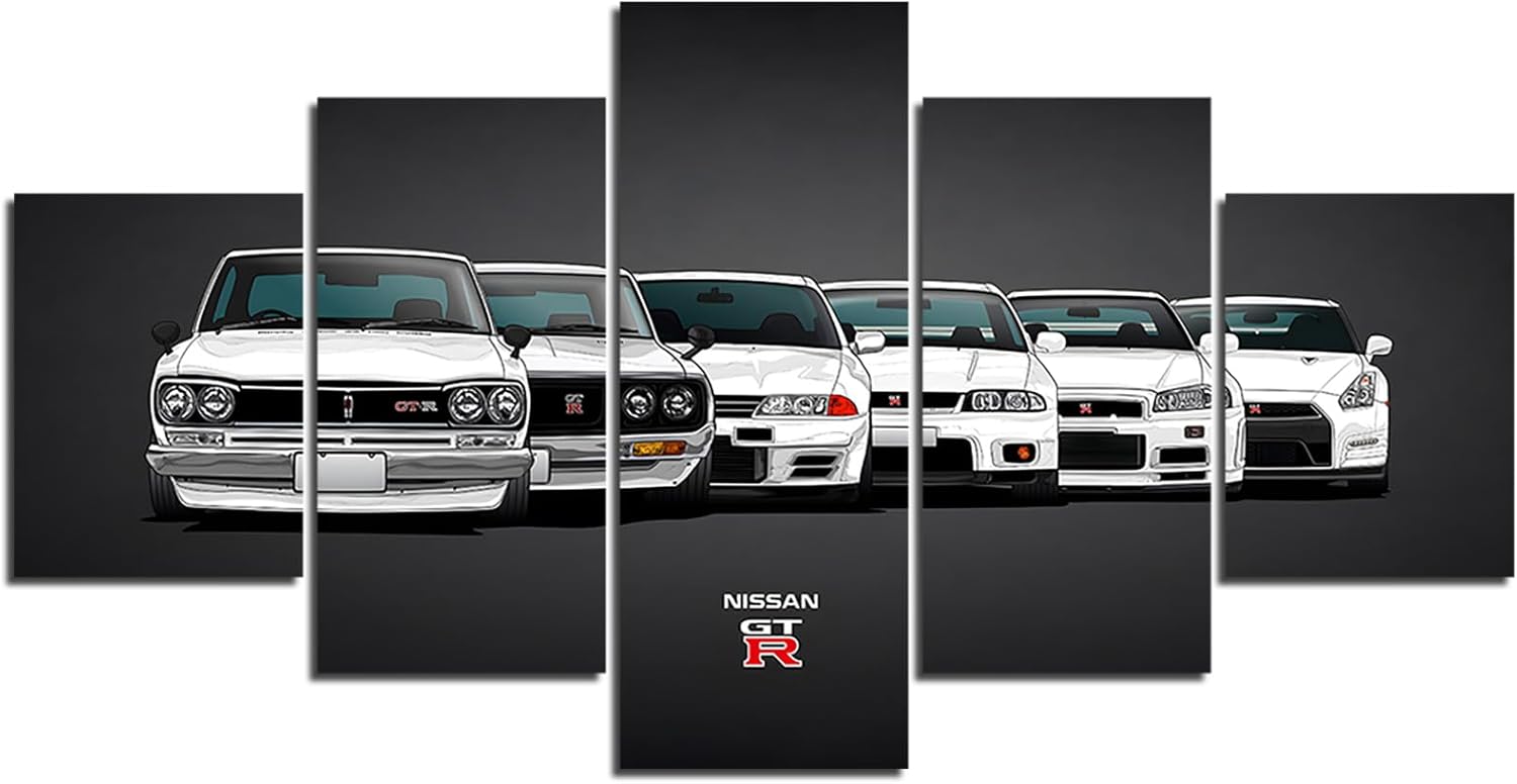 GTR Car Poster 5 Piece Sports Car Canvas Wall Art for Men Office Bedroom Living Room Decor Boy Gift (Unframed)
