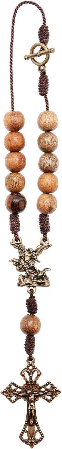 Intercession St. Michael Car Rearview Mirror Rosary (Wood)