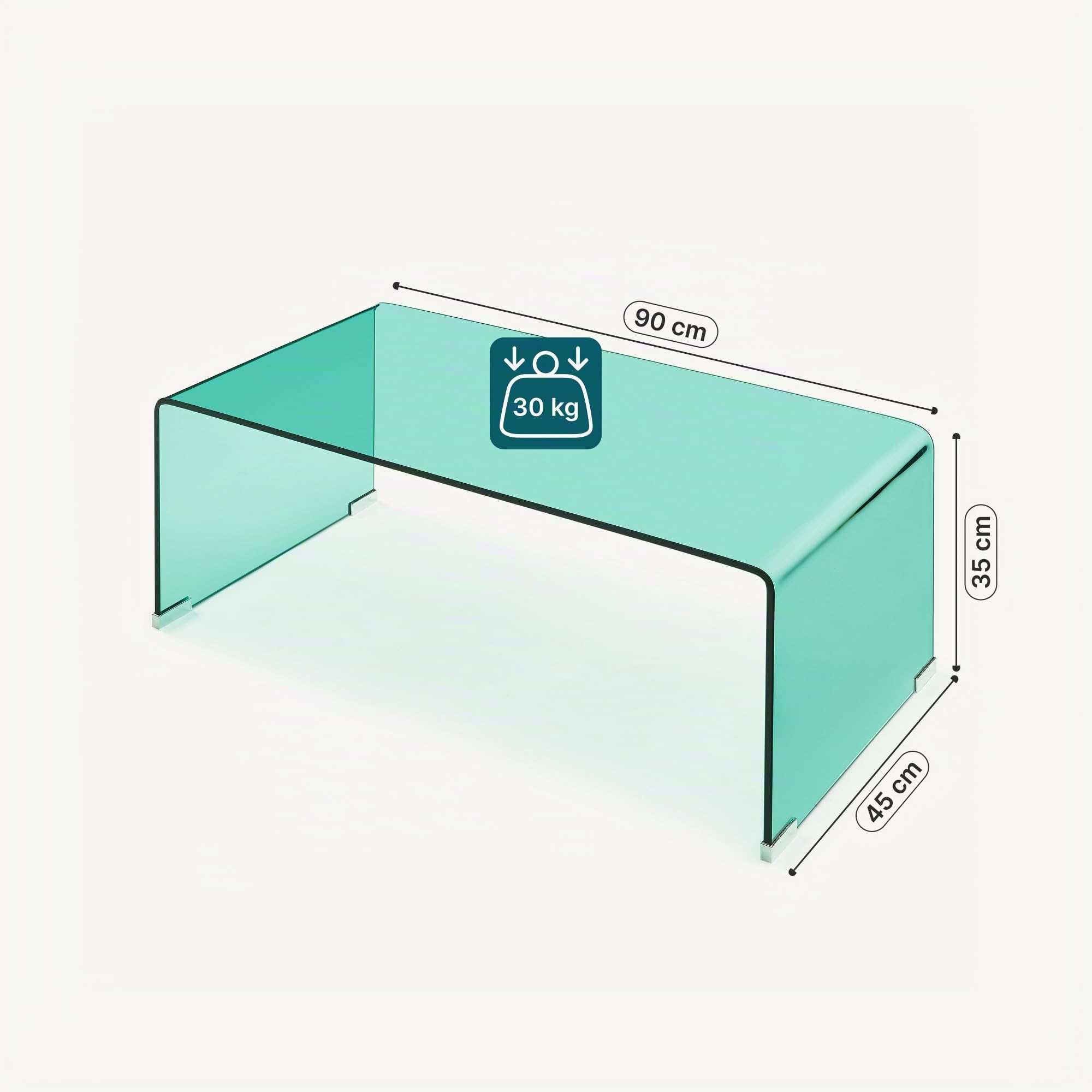 [en.casa] Table Basse Väsas en Verre Trempé de 10 mm Grand Plateau Rectangulaire Capacité de Charge 30 kg Design Élégant et Intemporel pour Salon Bureau 90 x 45 x 35 cm Vert