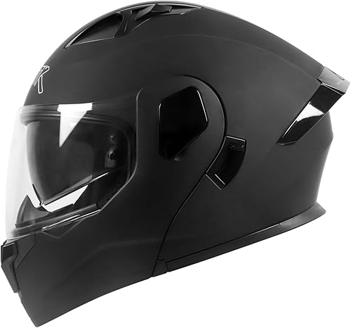 Miniatura 3 de SPARK Casco integral de motocicleta con doble visera modular aprobado por DOT para adultos, hombres y mujeres (negro, XL)