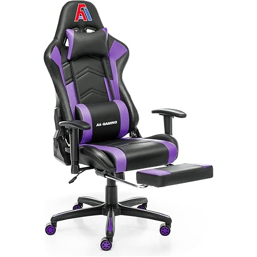 AA Products High Back Ergonomic Gaming Chair with Footrest, Lumbar Support, Swivel, Adjustable for Gamers - Black/Purple
