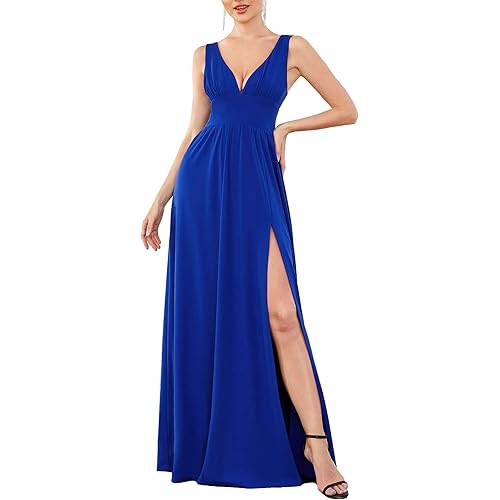 Ever-Pretty Women's Bridesmaid Dresses Deep V-Neck Sleeveless Side Slit Floor Length Wedding Guest Dress 0168B