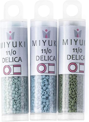Miniatura 5 de Miyuki Paquete de cuentas de semillas Delica tamaño 110, colección de paletas opacas mate azul verde DB375, DB798, DB1585-3 tubos de 0.25 oz ea