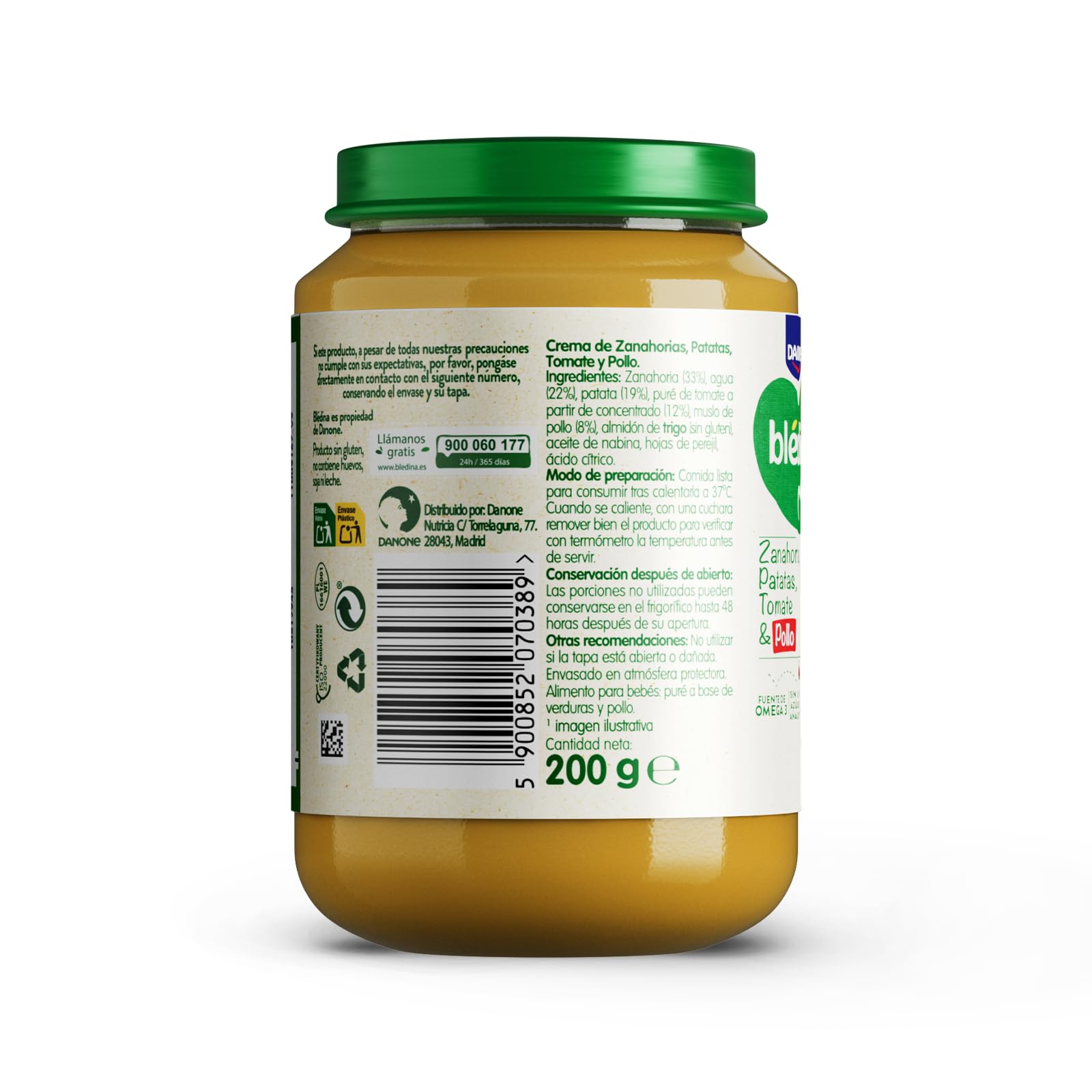 Bledina Tarritos Zanahoria Patatas Tomate Pollo Bebe Omega 3 Sin Sal Azucares Anadidos Sin Gluten 8 Meses Pack 6x200g