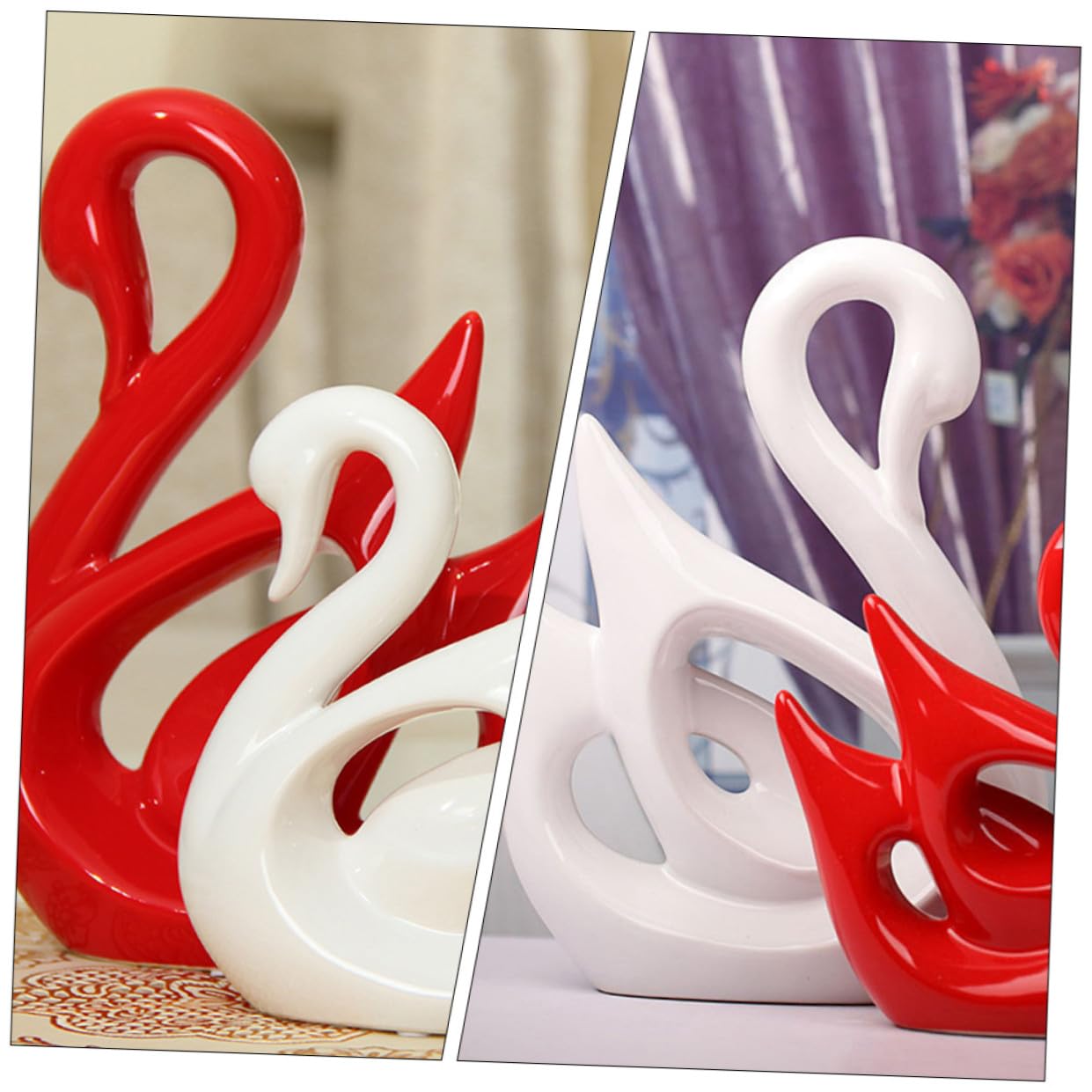 Housoutil 2 Stück Keramik Schwan Paar Skulpturen Rot Weiß Minimalistische Wohnzimmerdekoration Romantische Wohndeko für Paare und Hochzeit Glatte Oberfläche Geschenkidee