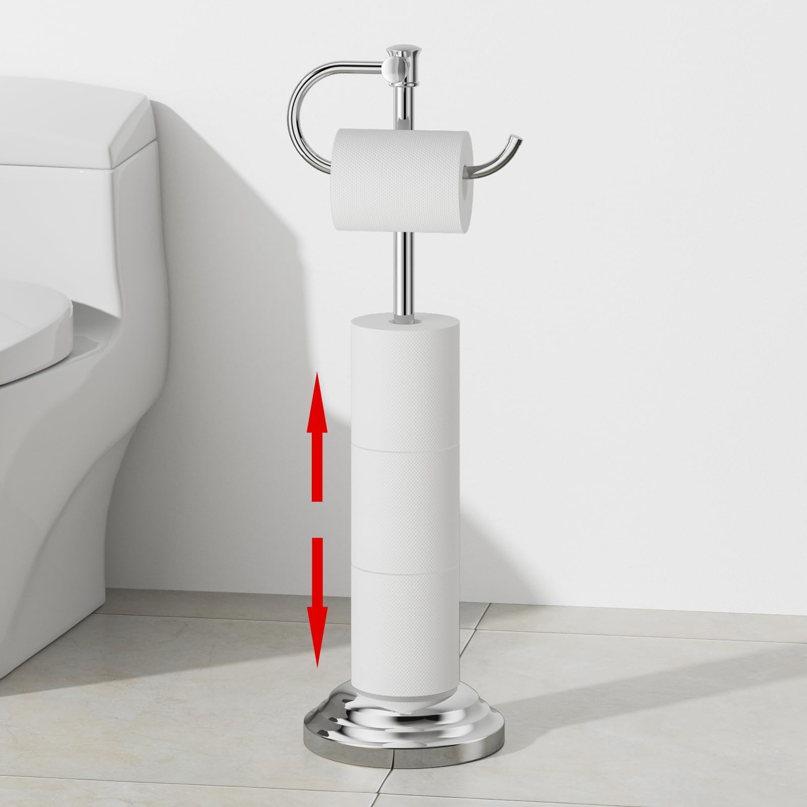 RUMOSE Toilet Paper Holder Stand for Floor Free Standing, Chrome