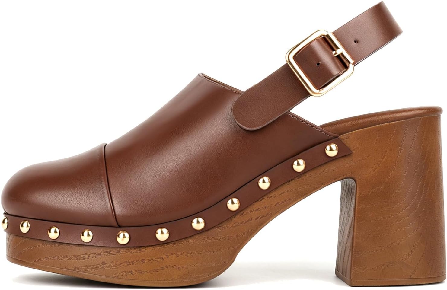 Uniquelly Platform Clogs for Women Studded Heeled Clogs Mules | Chunky High Heel Round Closed Toe Mules Sandals, Platform Mules with Back Strap, Fashion Casual Dress Slides Shoes