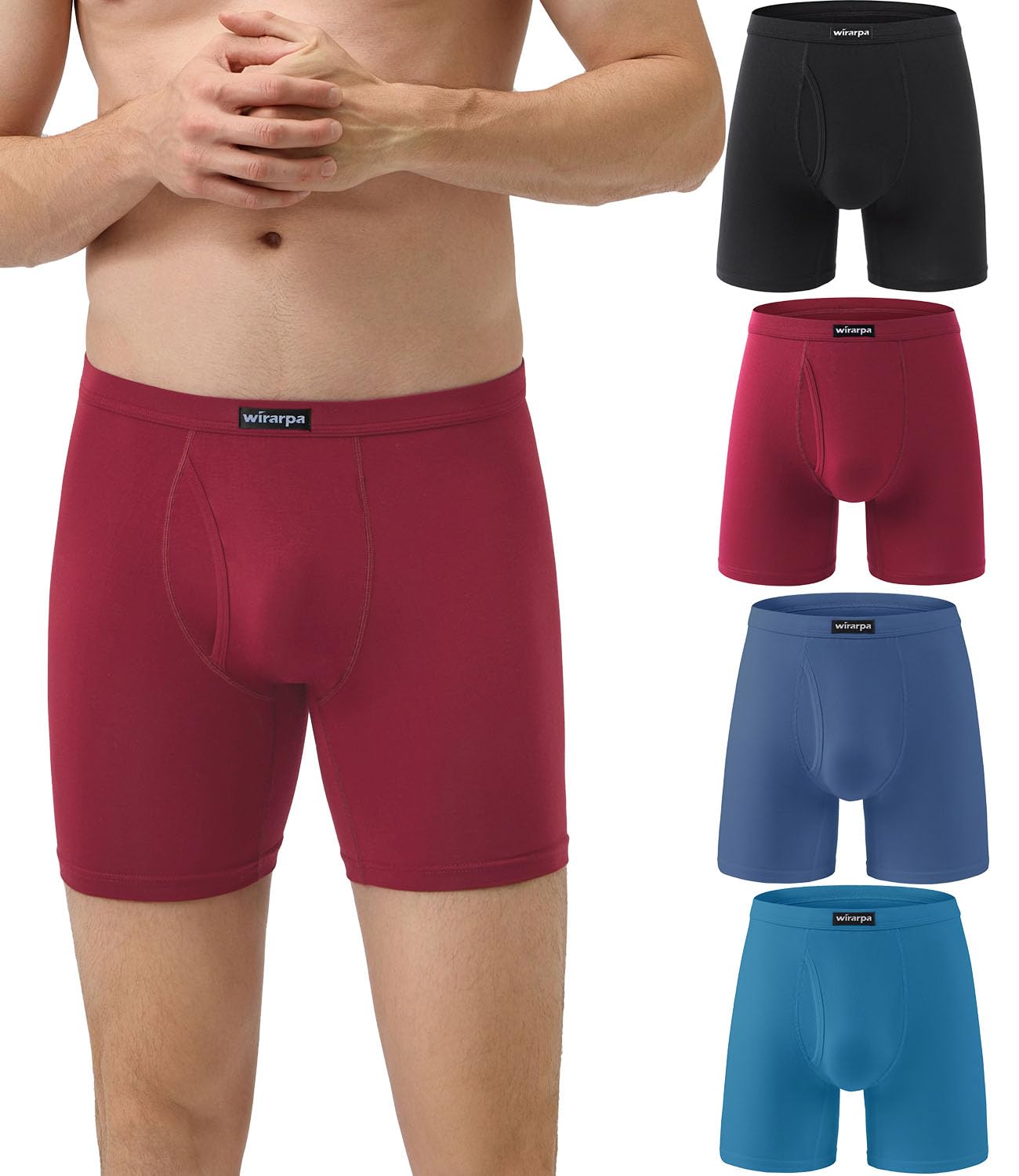 wirarpa Boxershorts Herren Männer Unterhosen Weiche Unterwäsche Men Modal mit Eingriff ohne Etikett 4er Pack