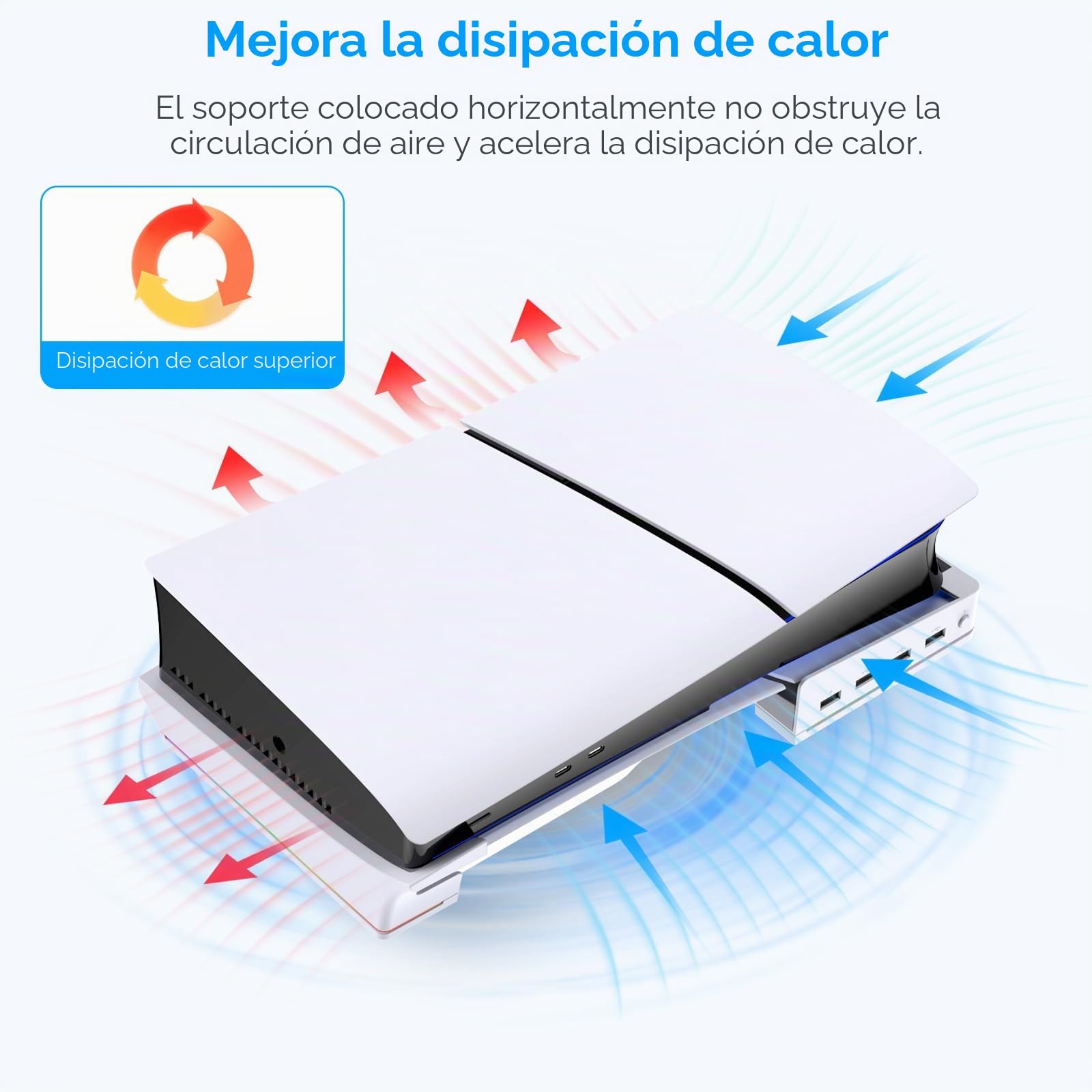 FYOUNG - Soporte de seguridad horizontal para PS5 Pro / PS5 Slim edición digital y disco con 14 luces RGB, accesorios de base de soporte antideslizante con 4 puertos USB - Blanco