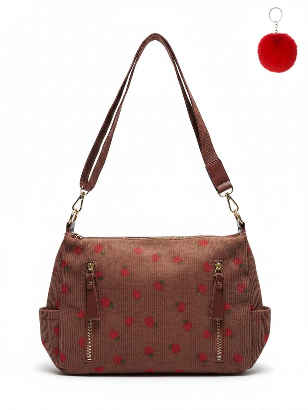 Corduroy Sling Bag with Strawberry Print-image-17
