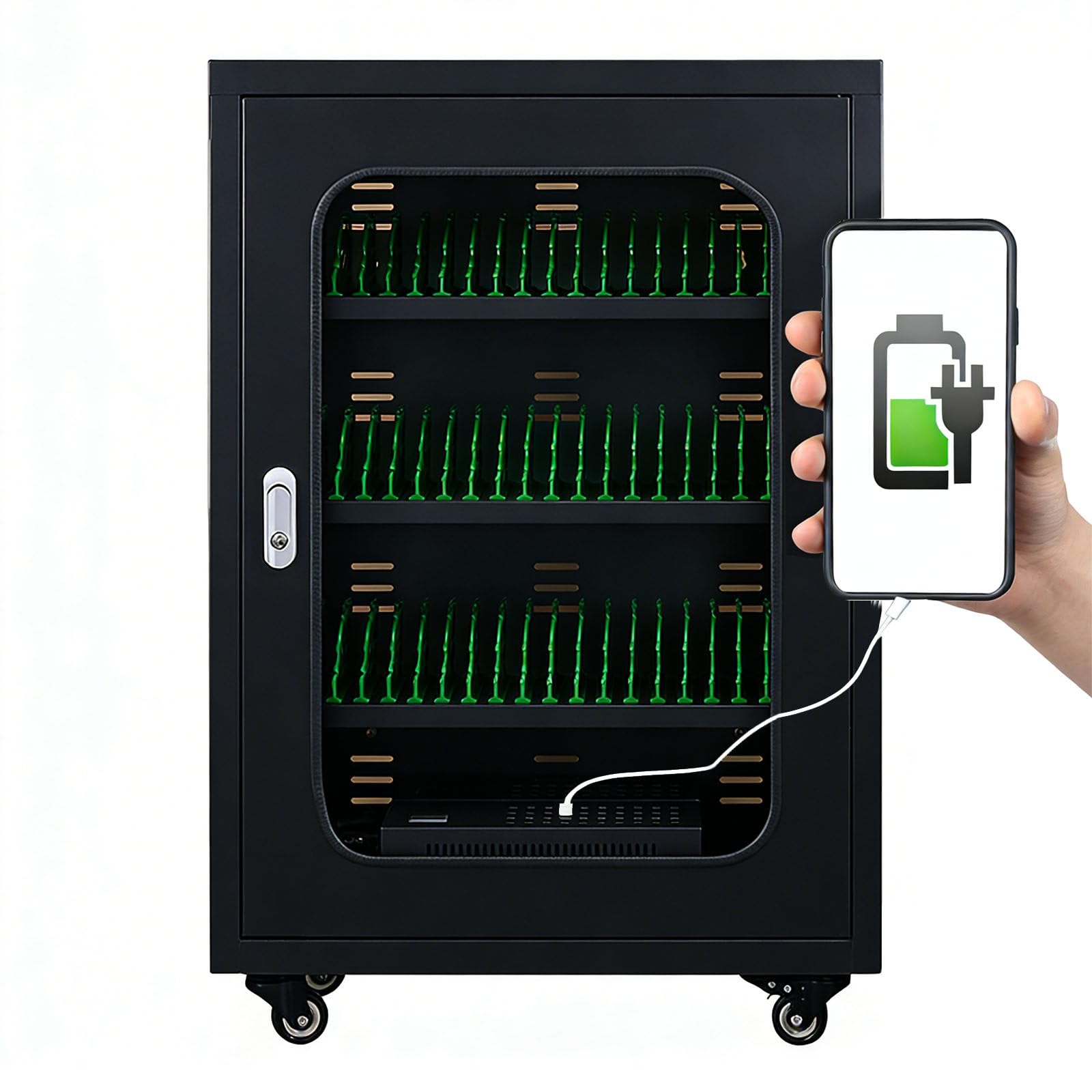 Mobile di ricarica per telefono cellulare per aziende, stazione di archiviazione e ricarica sicura all-in-one con carrello