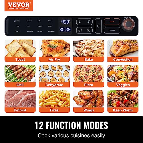 Image of VEVOR 12-IN-1 Air Fryer Toaster Oven, 25L Convection Oven, 1700W Toaster Ovens Countertop Combo with Grill, Pizza Pan, Gloves, 12 Slices Toast, 12-inch Pizza, Home and Commercial Use (Grey)