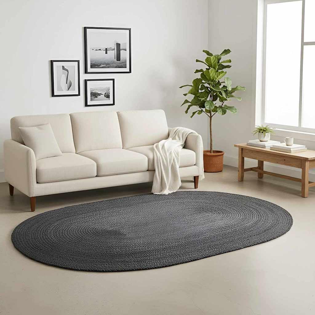 Tapis gris foncé, 122 x 183 cm, fait à la main, ovale, en jute naturelle, tapis moderne en jute pour salon, chambre à coucher et salle à manger
