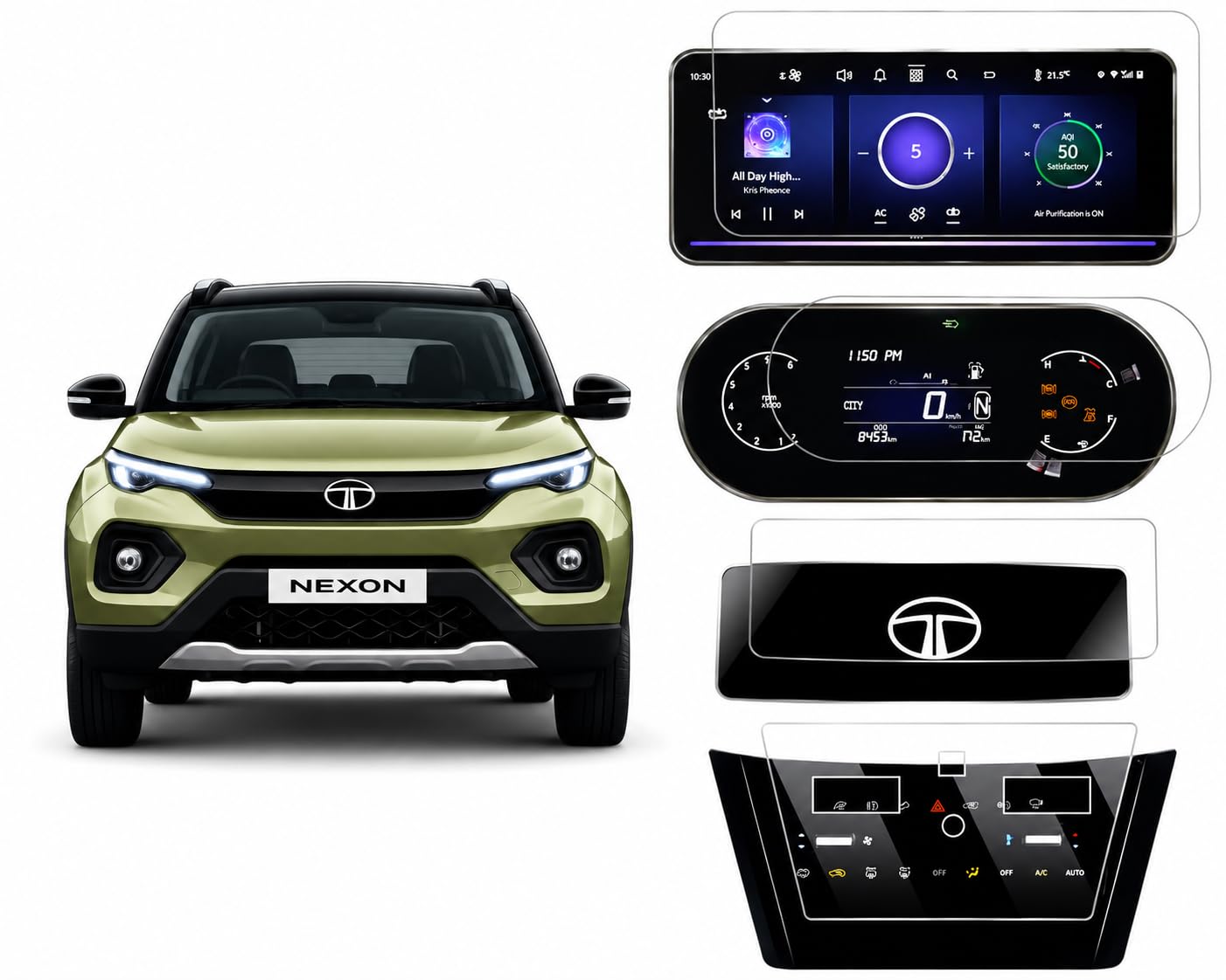 Screen Guard For TATA NEXON 2023-2026 FACELIFT - 10.25 INCH INFOTAINMENT 7 INCH INSTRUMENT CLUSTER + DIGITAL STEERING + AC CONTROL GUARD / Creative+ Creative Plus S Anti Scratch Car TouchScreen Display Guard-image-14