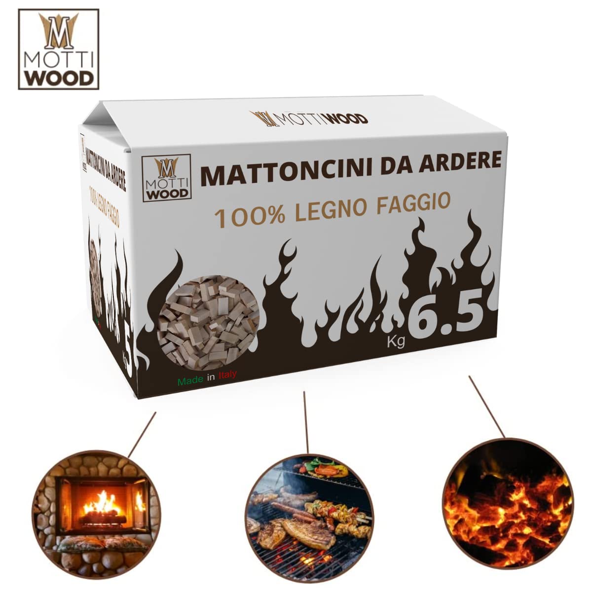 Mattoncini Da Ardere In Legno Di Faggio 6.5kg | Umidit&agrave; <10% | Per Barbecue, Camini E Forni A Legna