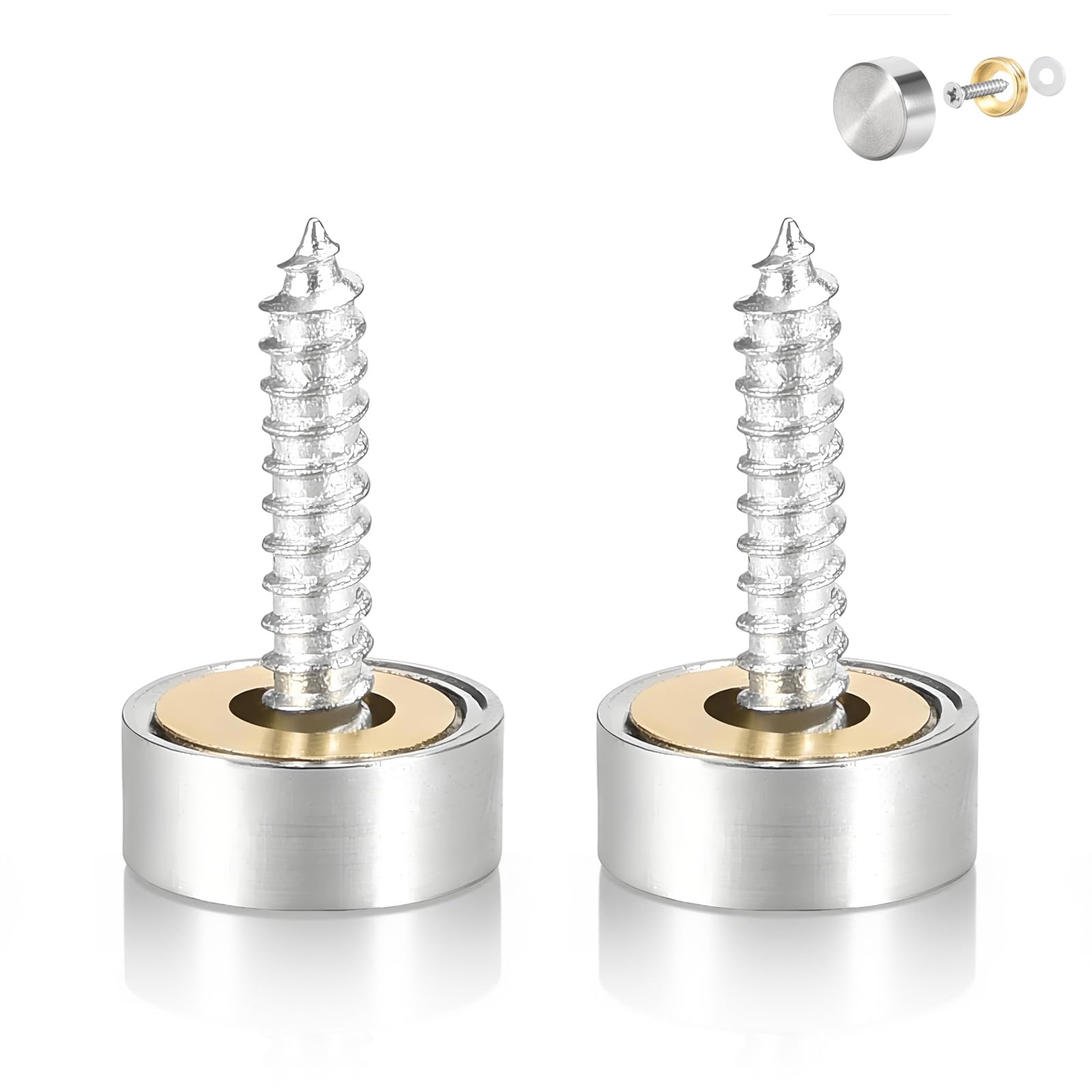2 Viti Specchio con Coperture Decorativi – 10mm Acciaio Inox Spazzolato | Anti-Graffio & Resistente | Per Mobili & Vetro