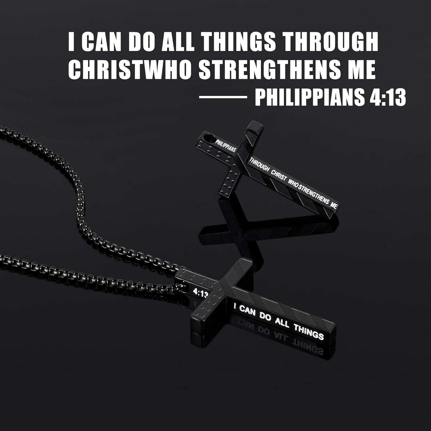 Fiusem Cross Necklace for Men, Inspirational Bible Verse American Flag Cross Chain, Stainless Steel Mens Necklace, Jewelry Gift Box Chain Pendant 18-24 Inch - Image 6