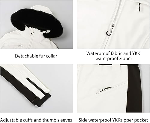 Miniatura 5 de BSASB Traje de esquí y snowboard de una pieza para mujer, traje de invierno, impermeable, resistente al viento, traje de nieve para deportes al aire