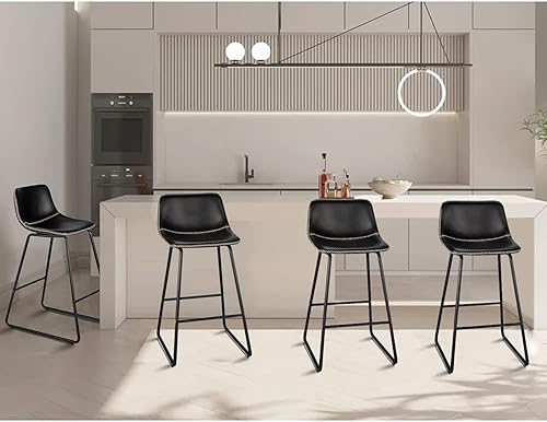 Miniatura 128 de HeuGah Juego de 4 taburetes de bar de piel sintética, sillas de bar de 26 pulgadas con respaldo, taburete de mostrador moderno para isla de cocina