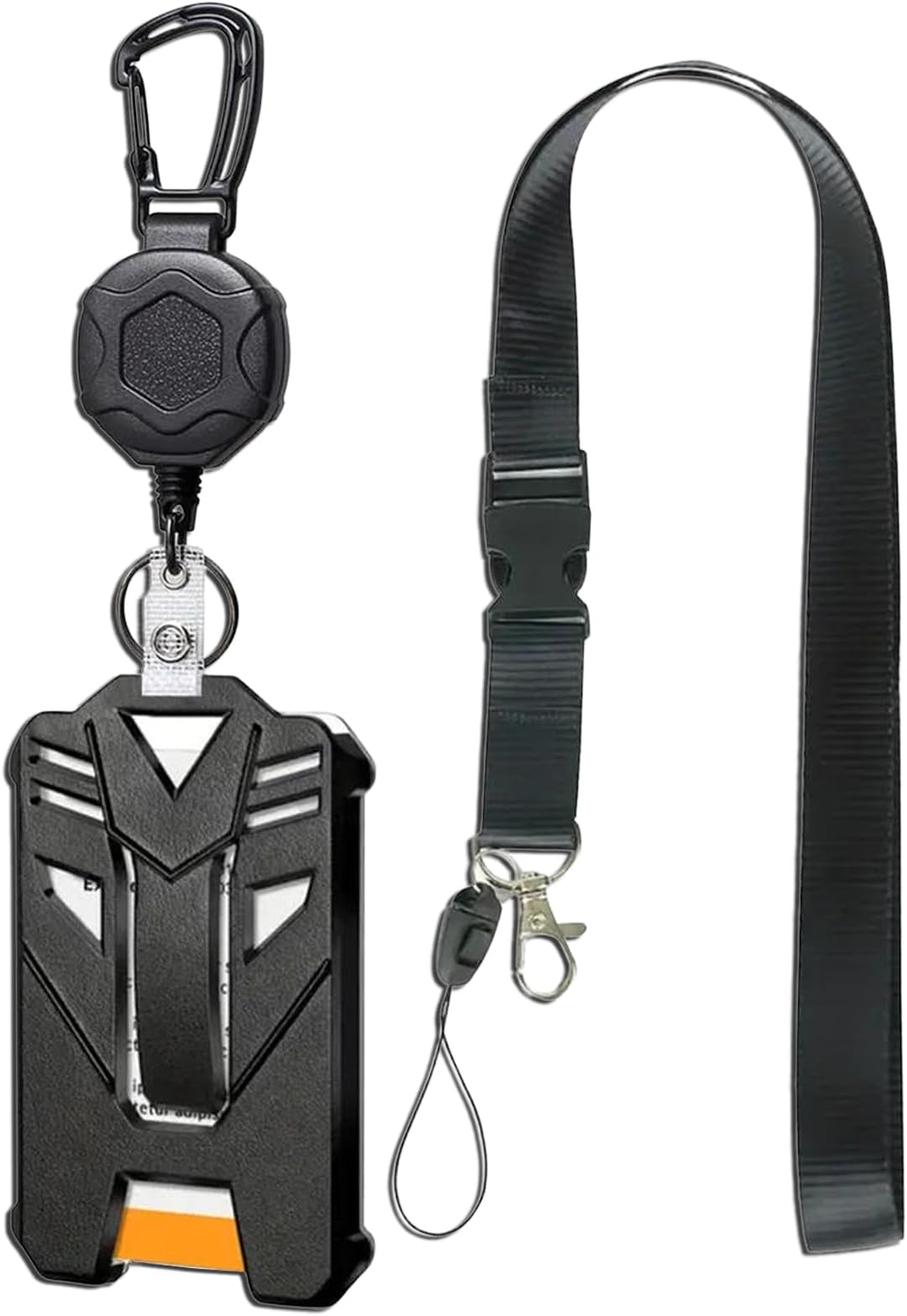 Retractable Badge Holder, Heavy Duty Carabiner Keychain with Lanyard, Tactical ID Card Holder with Steel Cable Badge Reel, Personalised Keychain for Men Women Office Work Outdoor Sports, Black