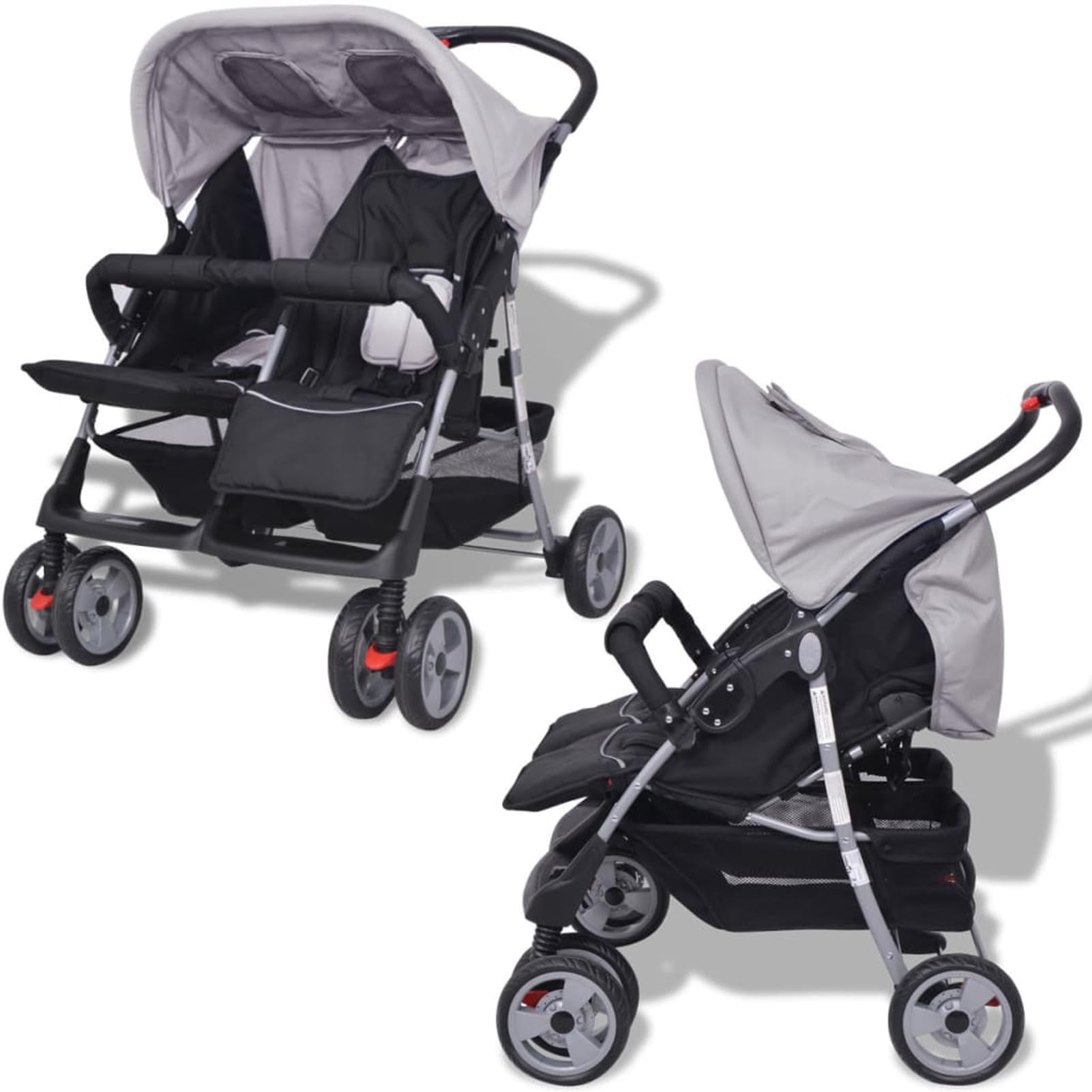 LAPOOH Passeggino Gemellare in Acciaio Grigio e Nero,Bebè e Bimbi,Trasporto Bebè,Passeggini(SPU:10110)
