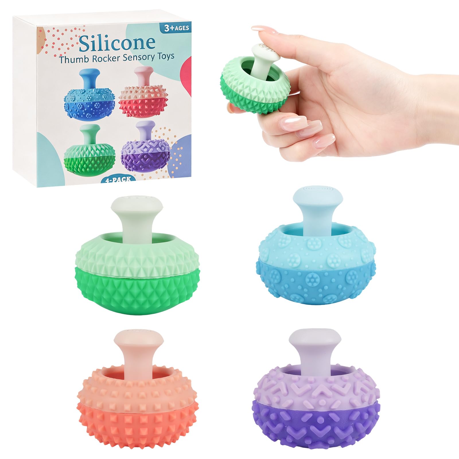 Silicone Thumb Rocker Fidget Toys - 4 Pcs Anxiety Relief Fidget Pack, Sensory Fidgets for Teen, Quiet Sensory Desk Toys, Sensorys Toy for Autism, Stocking Fillers Gifts Adults Teen