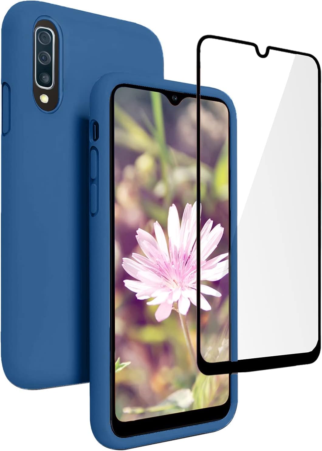 Vinve for Samsung Galaxy A50 Case with Tempered Glass Screen Protector [2 Pack], Liquid Silicone Slim Fit Drop Protection Case for Galaxy A50 (Blue)
