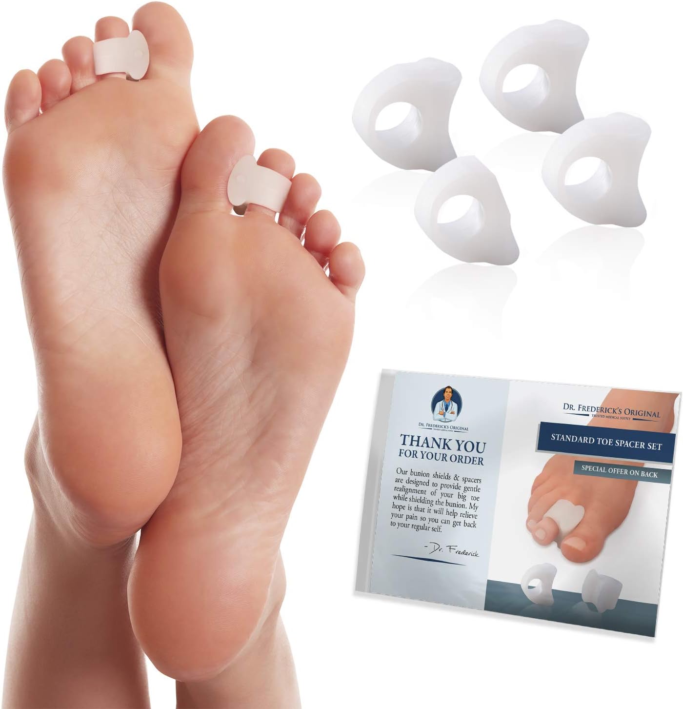 Toe Spacers for Bunions - 4 Pieces - Temporary Bunion Corrector - Soft Gel Bunion Splint Toe Separators - Fast Bunion Relief - Wear with Shoes - Women & Men