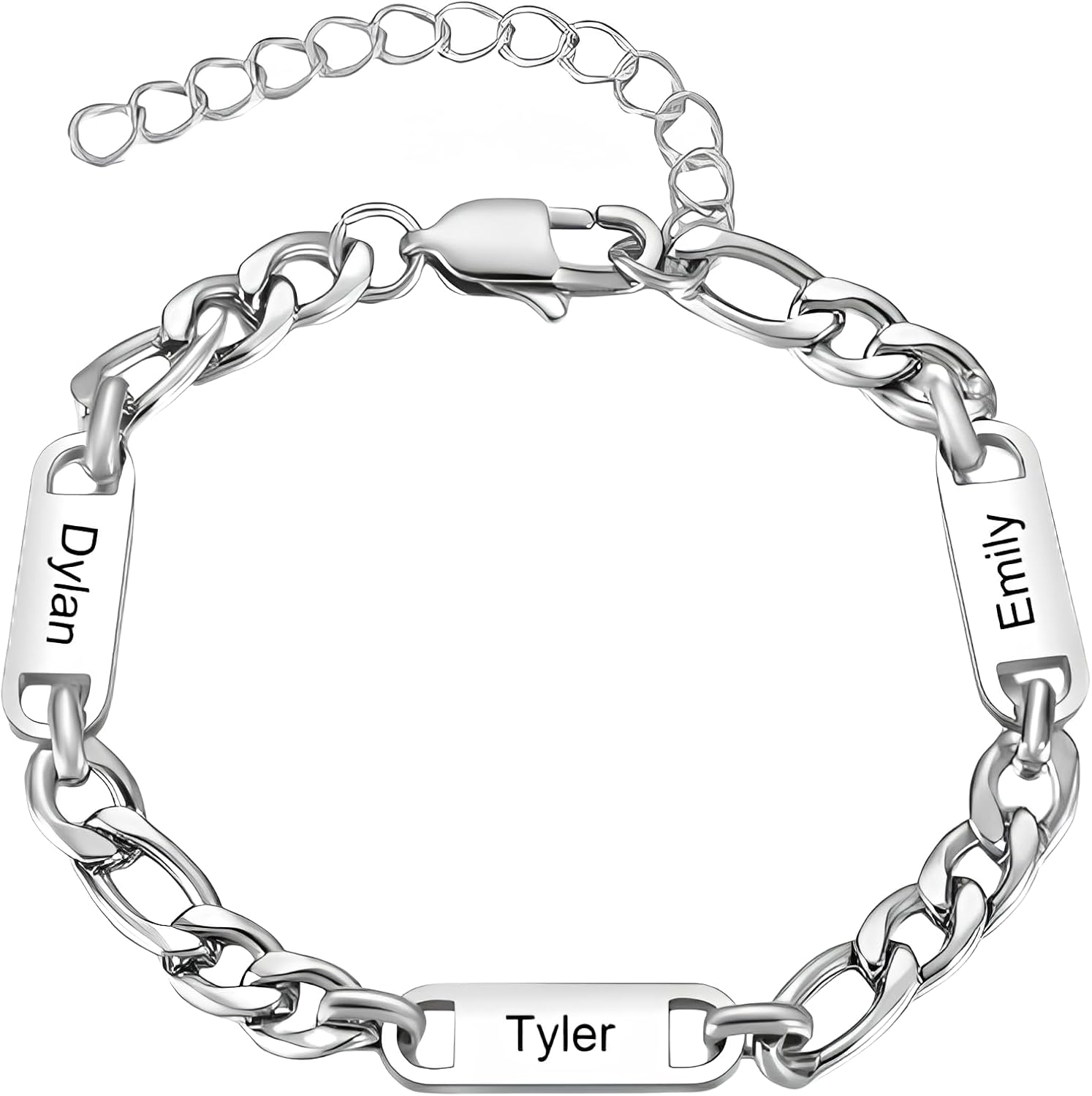 Personalized Men Bracelet – Mens Silver Bracelets, Engraved Dad Bracelet, Curb Chain, Fathers Day Bracelet, Adjustable Custom Jewelry for Men