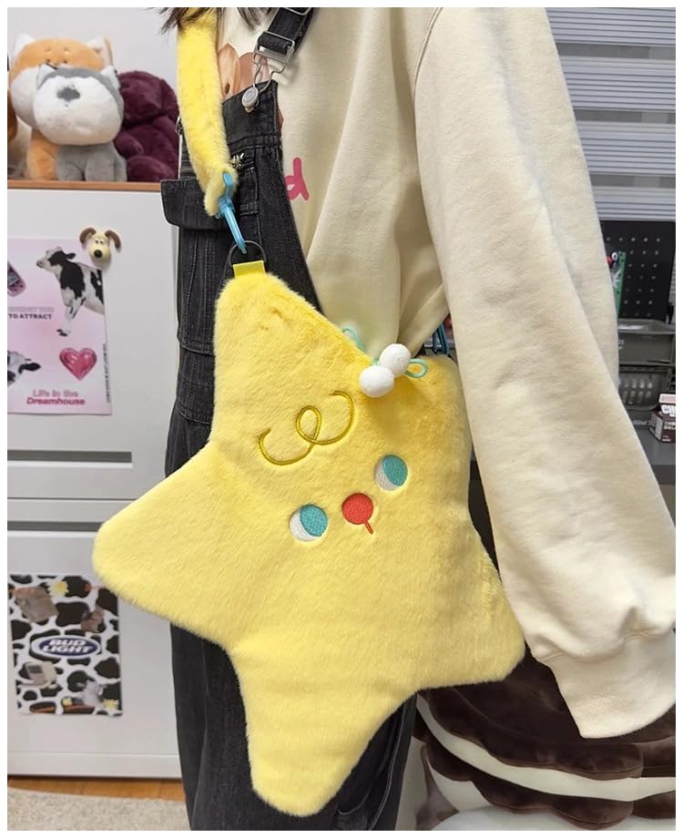 Kawaii Purse Crossbody Bag Y2K Star Plush Bag Cute Shoulder Bag y2k Aesthetic Fluffy Purse Grunge Kawaii Accessories (Yellow)3