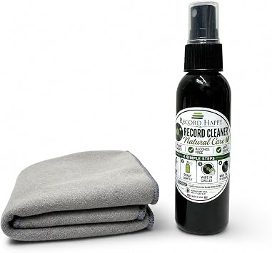 Vinyl Record Cleaning Kit Made in USA LP Album Cleaner Set with Natural Solution Fluid and Anti-Static Microfiber Cloth Glove Safe Formula for Deep Groove Care & Dust Removal