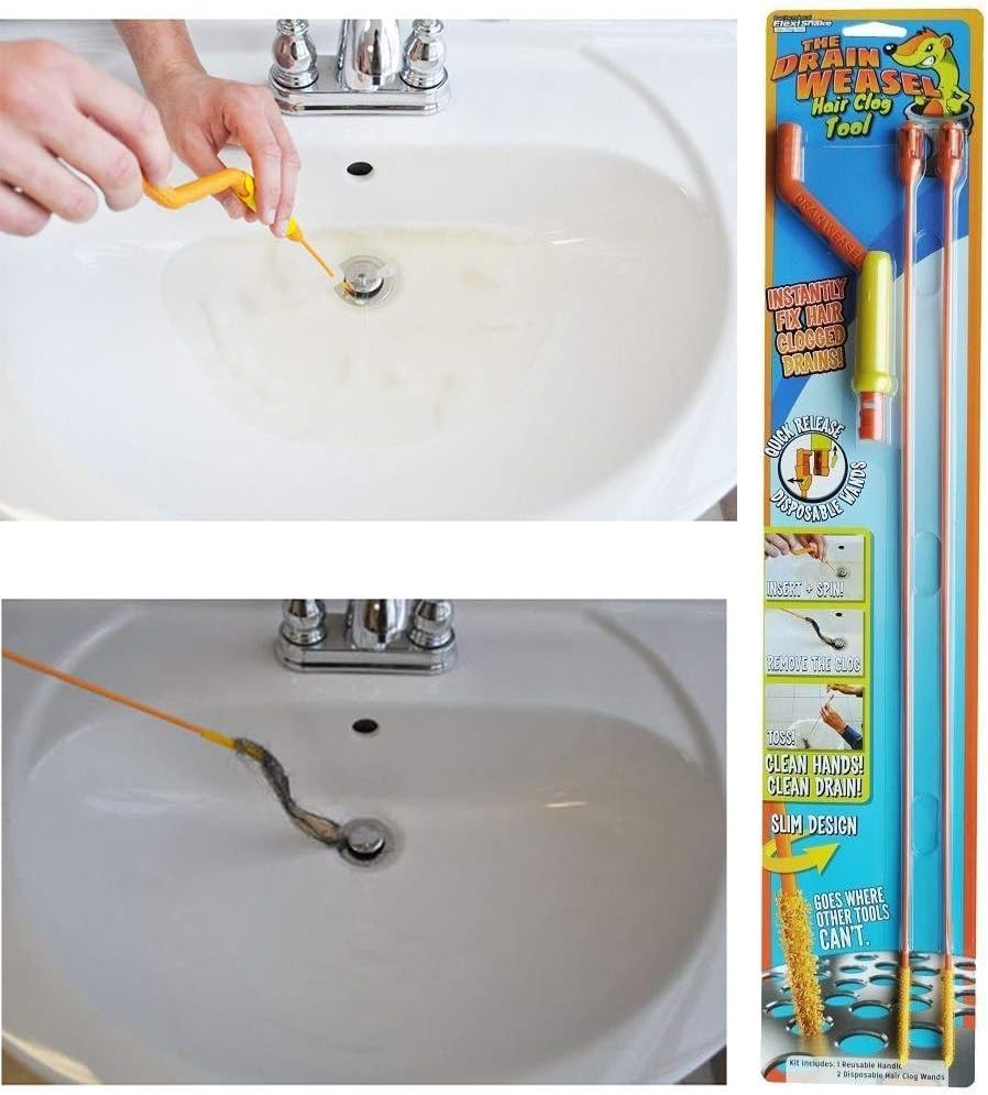 Drain Weasel Sink Cleaner Easy Drain UNBLOCKER Hair Clogs and Waste Starter KIT