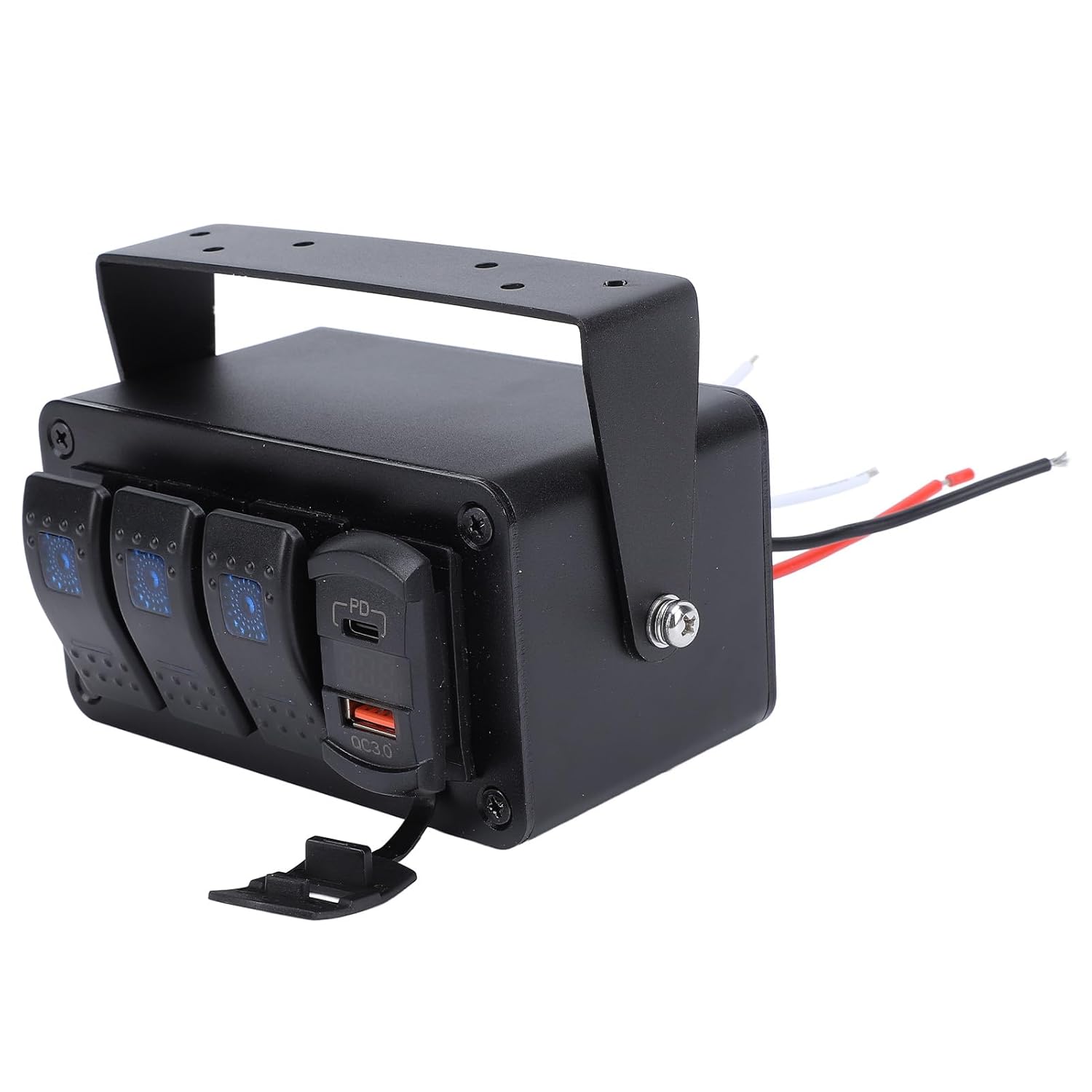 3 Gang Rocker Switch Panel with On Off Toggle, PD Type C, QC3.0 USB Charger and Voltmeter, DC12-24V for Cars, Trucks, Boats, and RVs (Blue Light)