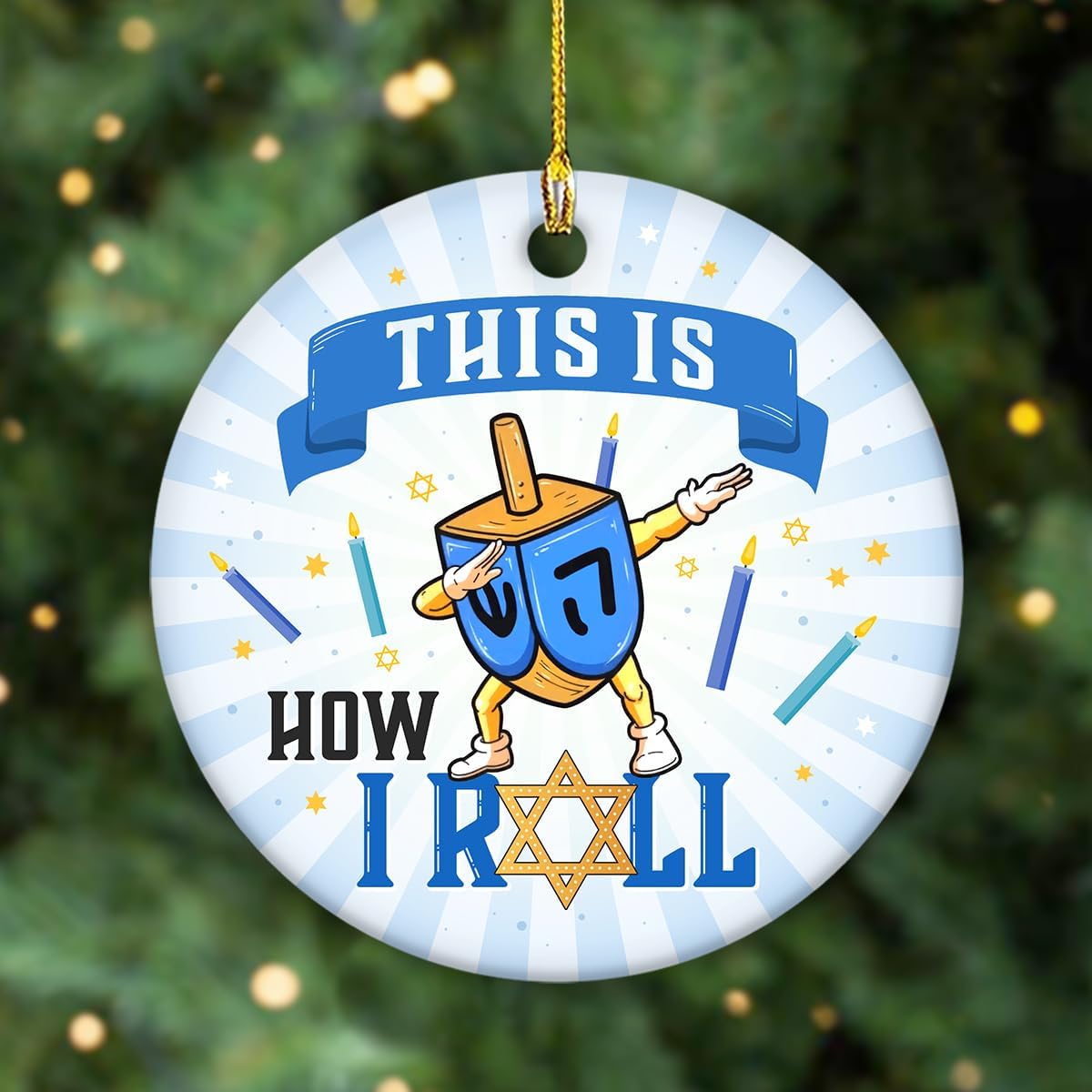 Happy Hanukkah オーナメント 2025、ユニークで面白いハヌカーギフト 友人 隣人 お母さん お父さん 両面セラミック