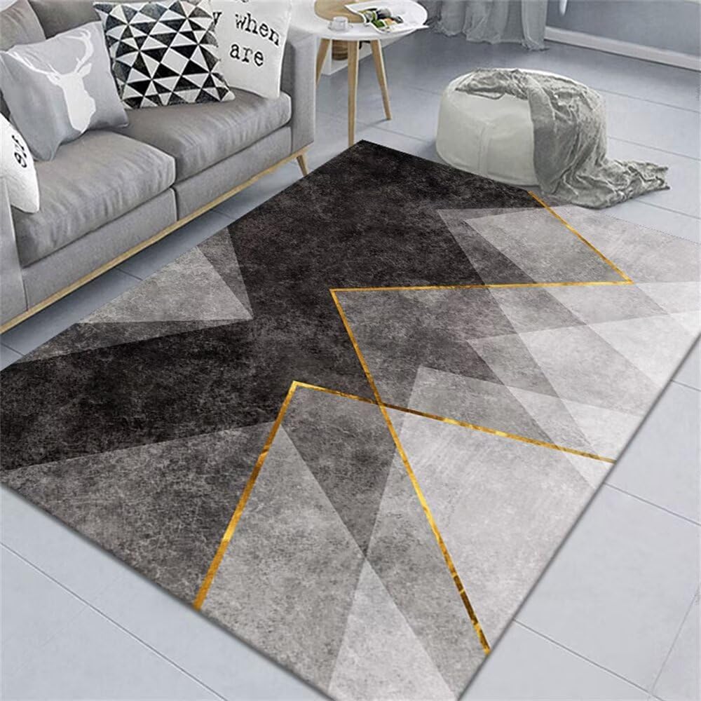 Tapis de salon lavable au design géométrique et aux finitions soignées