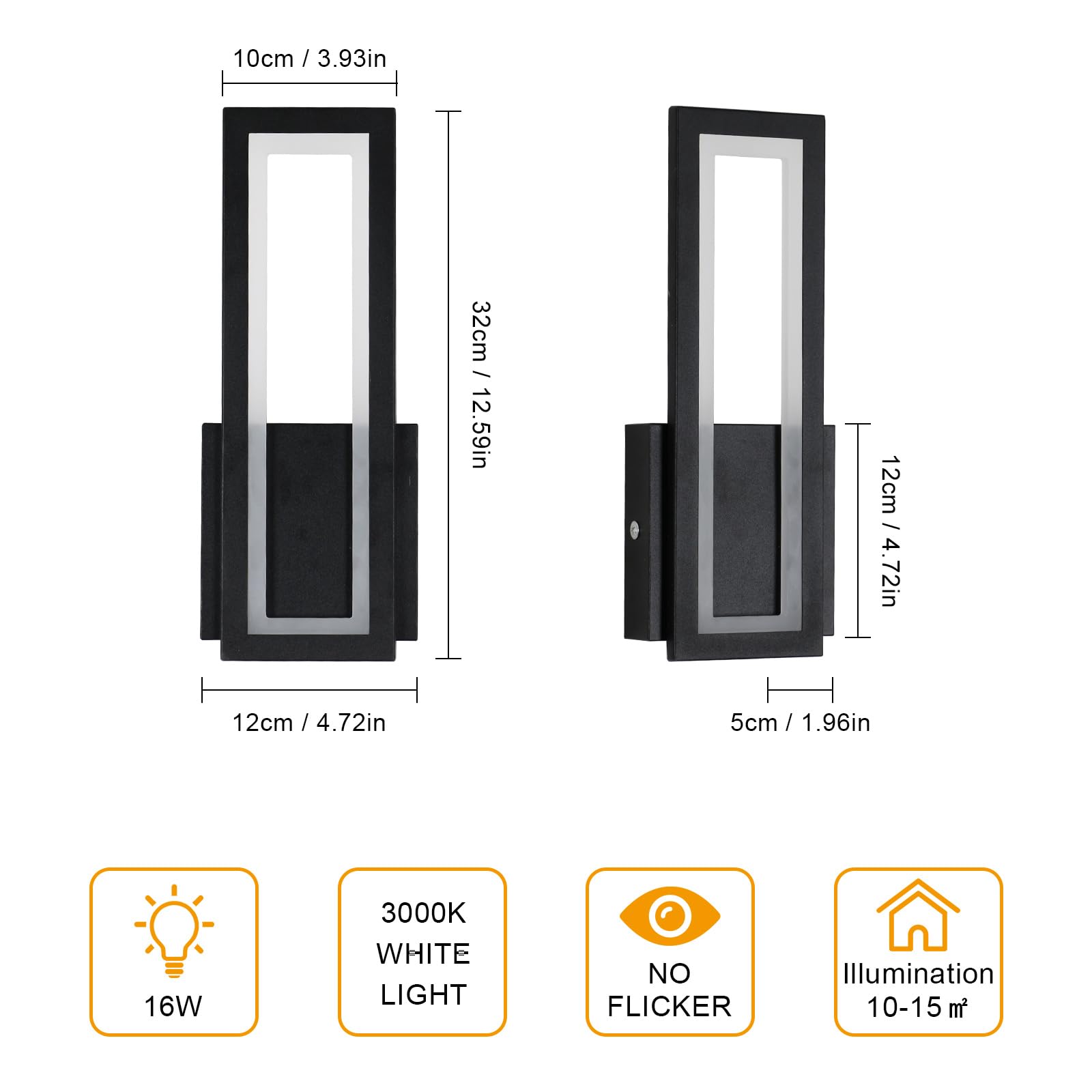 Osairous Applique LED da Parete Interno, 2 Pezzi 16W 1800LM Lampada da Parete Moderno in Acrilico, Lampada a Muro Nera Camera da Letto Luce Calda 3000K per Soggiorno Corridoio Studio Balcone, 32CM