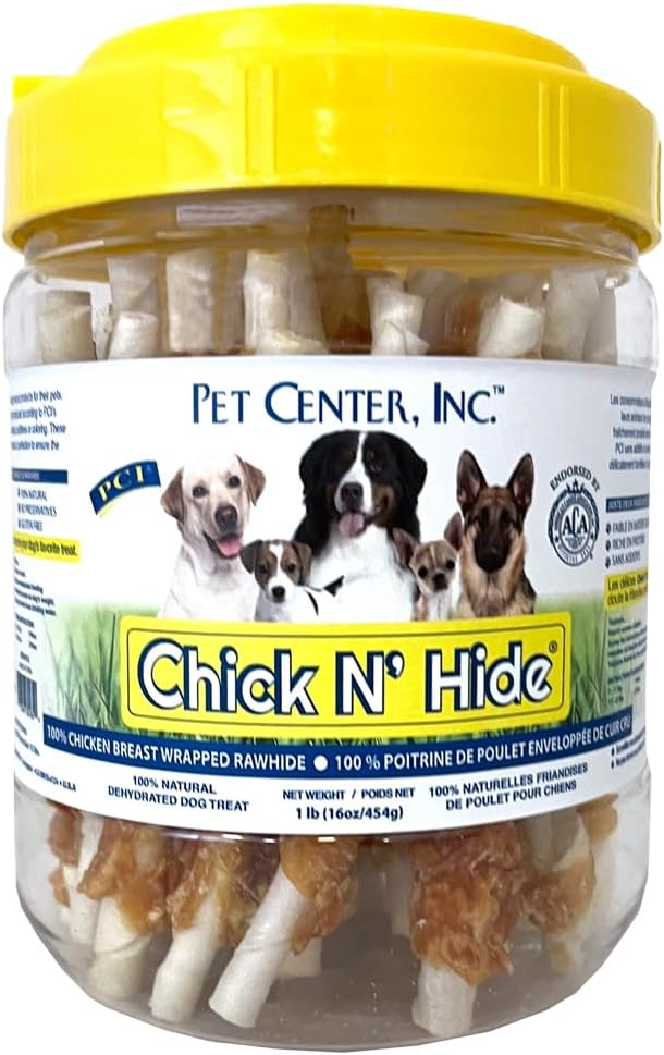 PCI Pet Center Inc Chick N’ Hide - 1 lb Container of Chicken Wrapped Rawhide Sticks