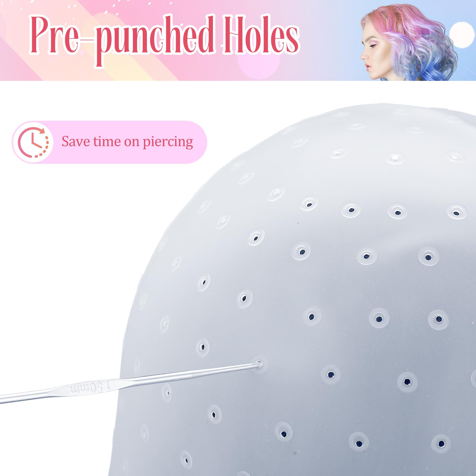 7 Pcs Bonnet Meches Cheveux Trous Pré-percés Bonnet Meche Cheveux Professionnel Kit Coloration Cheveux Bonnet pour Meches et Balayage Casquette pour Coloration pour Femmes Filles