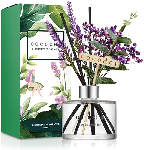 COCODOR - Difusor con varillas de junco, 6,7 onzas (200 ml), decoración para el hogar y la oficina, fragancia para regalar, lavanda de jardín, 1